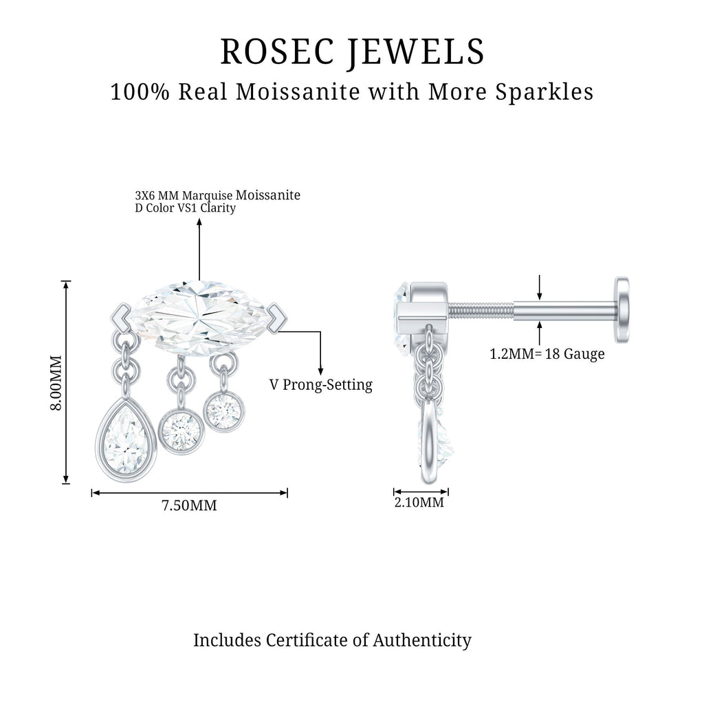 Marquise Cut Moissanite Cartilage Dangle Earring