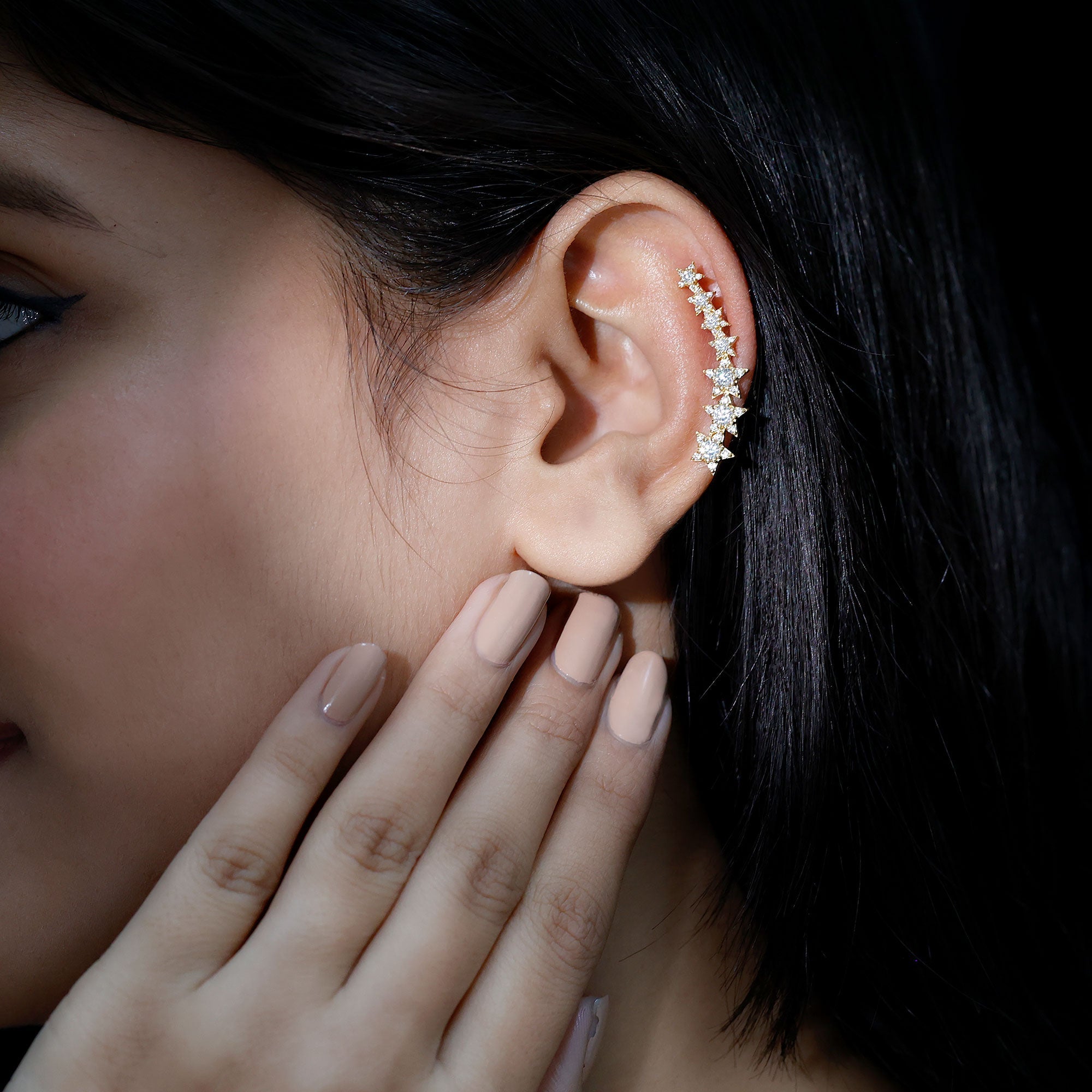 Certified Moissanite Star Ear Climber Earring