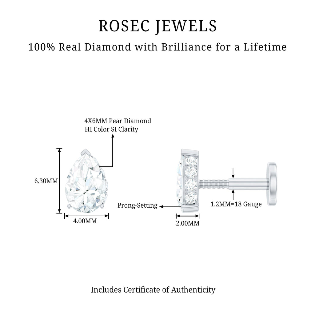 Pear Shaped Diamond Solitaire Tragus Earring