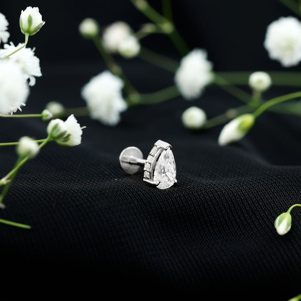 Pear Shaped Diamond Solitaire Tragus Earring