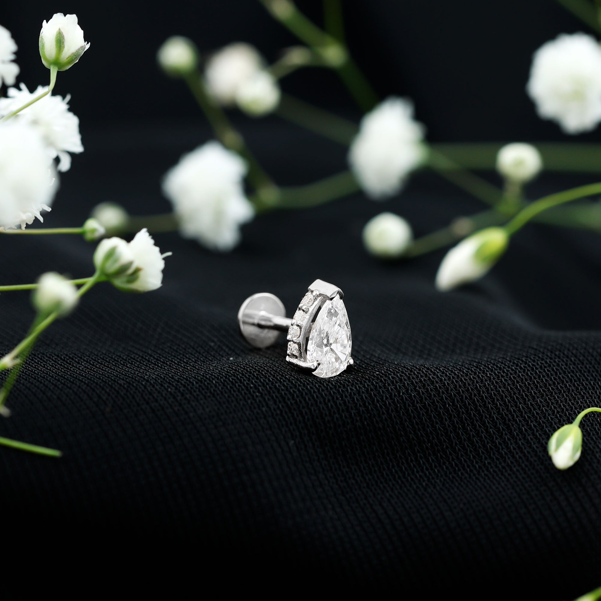 Pear Shaped Diamond Solitaire Tragus Earring