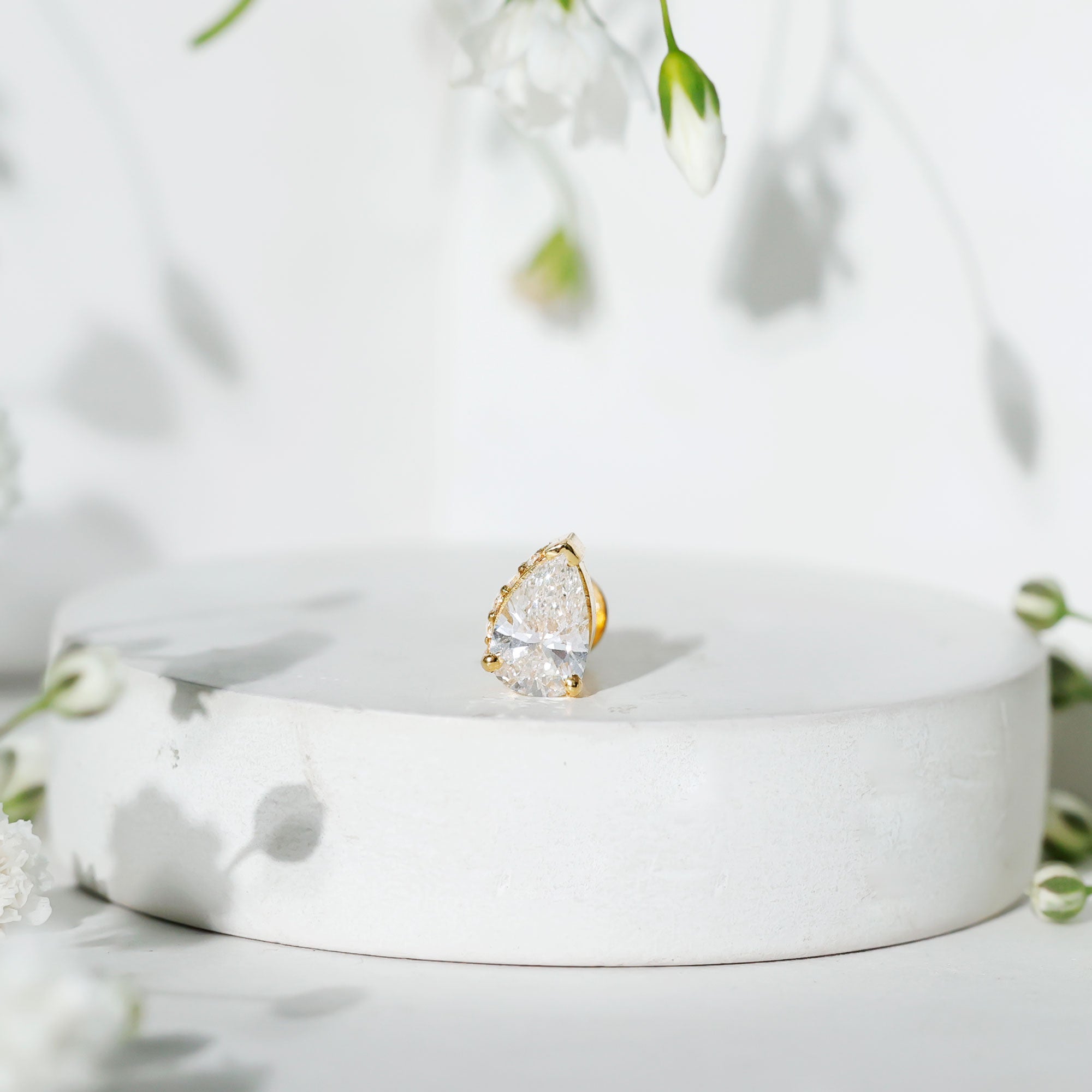 Pear Shaped Diamond Solitaire Tragus Earring
