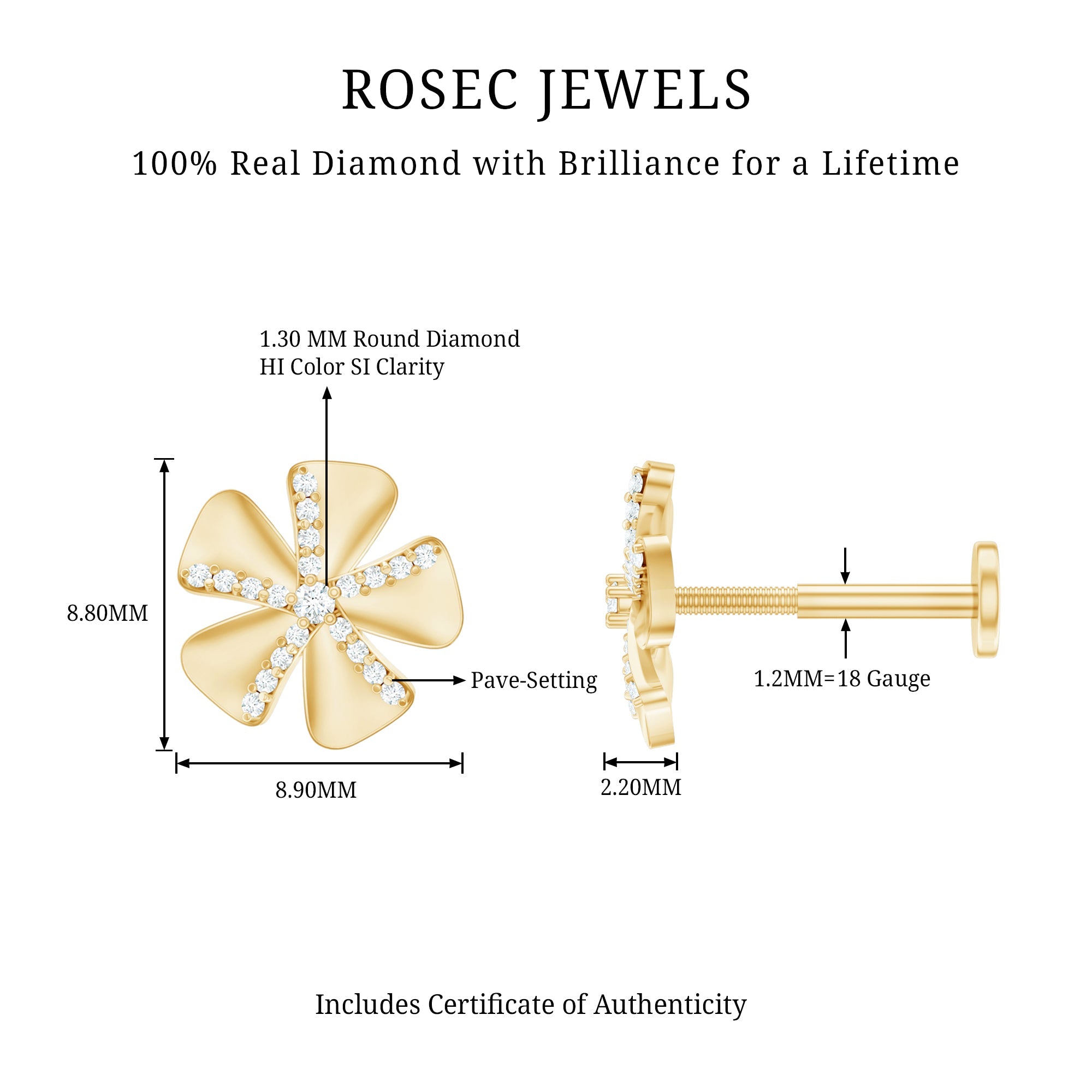 Modern Diamond Flower Earring for Helix Piercing
