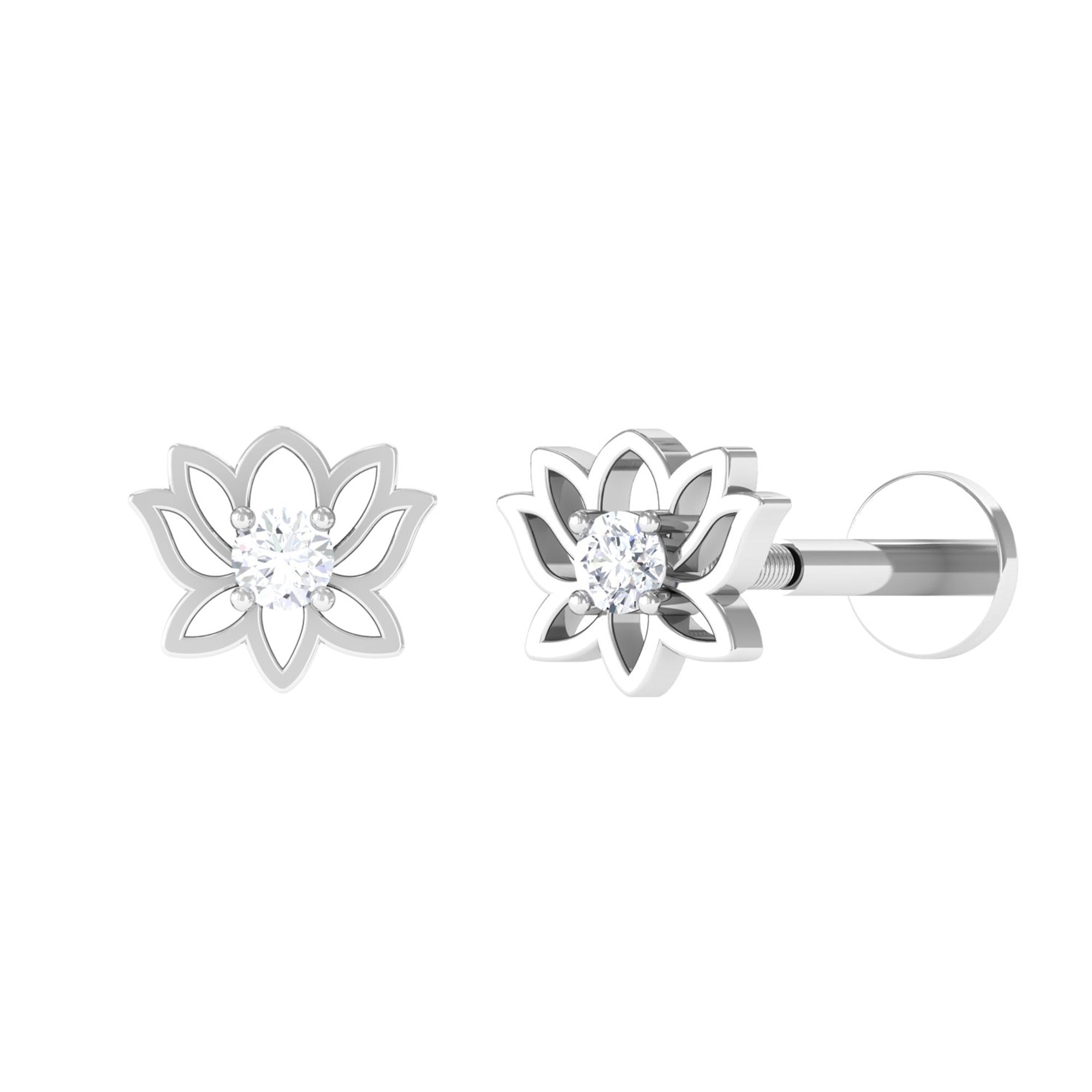 Nature Inspired Diamond Lotus Earring for Helix Piercing