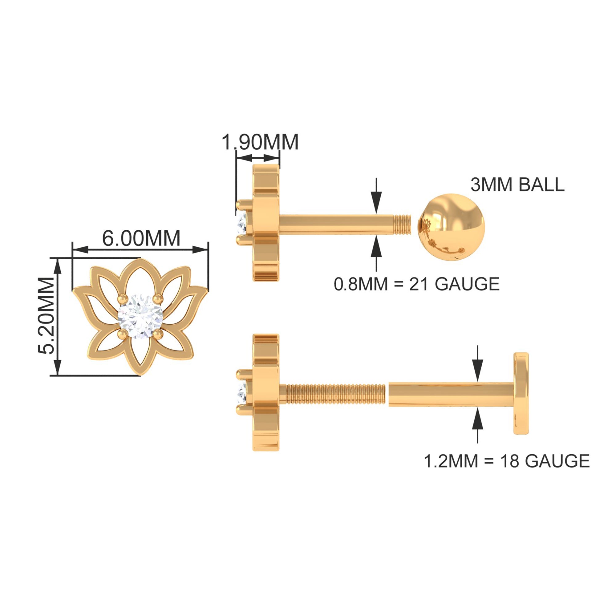 Nature Inspired Diamond Lotus Earring for Helix Piercing
