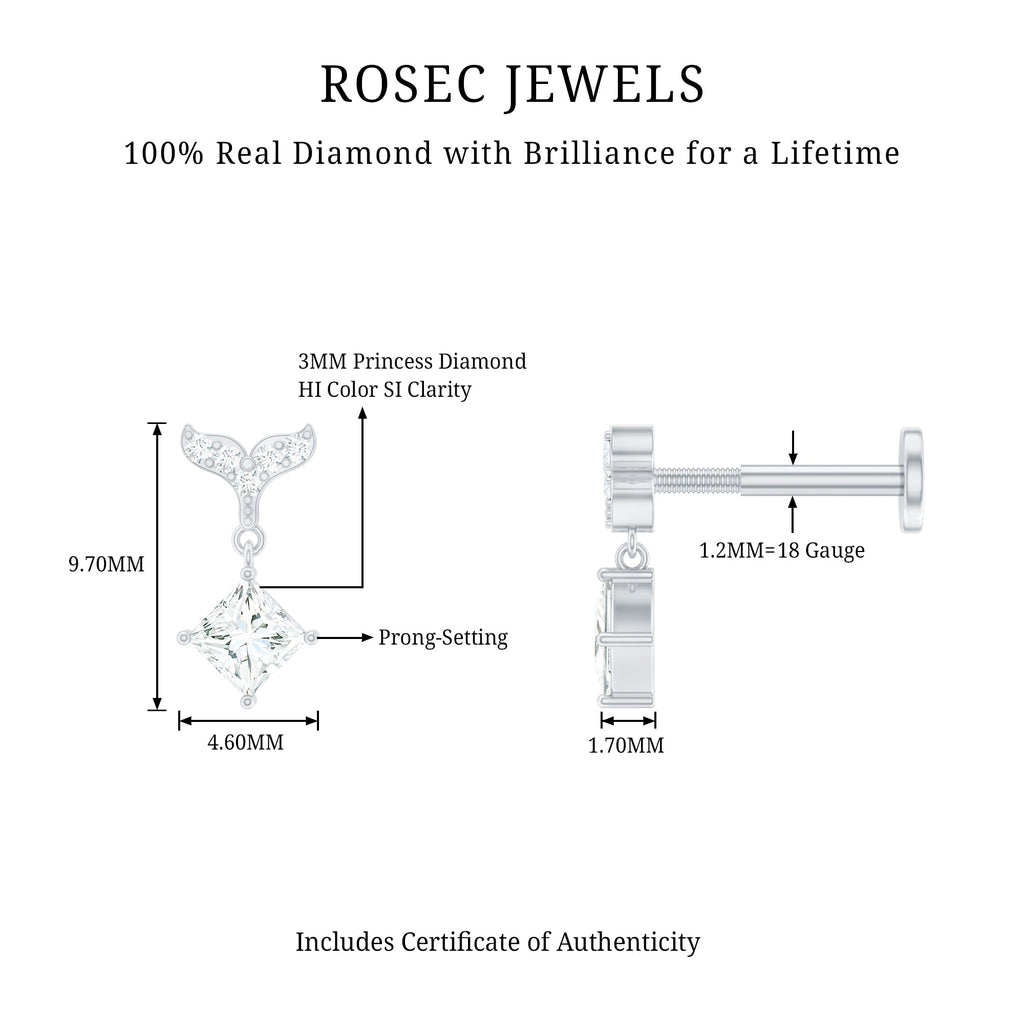 Fish Tail Diamond Drop Earring for Helix Piercing