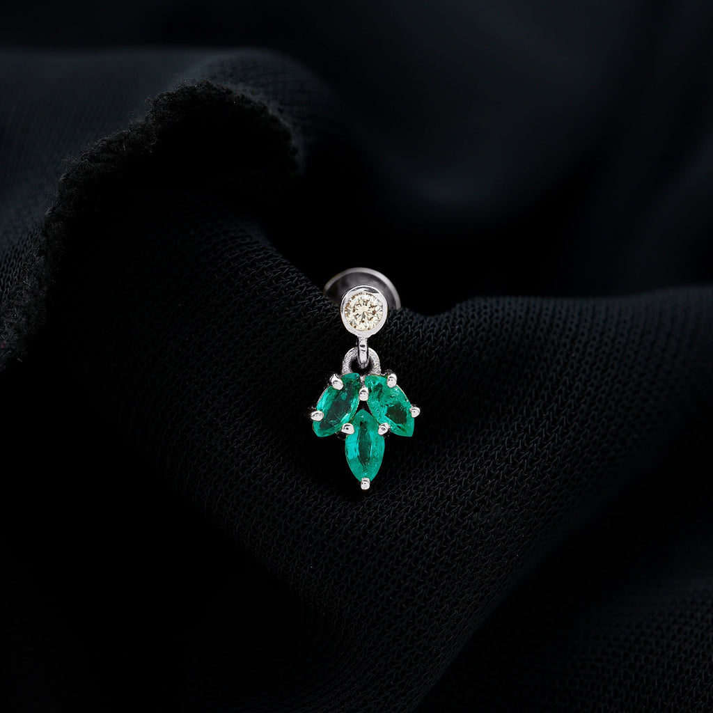 Marquise Emerald Leaf Earring for Helix Piercing