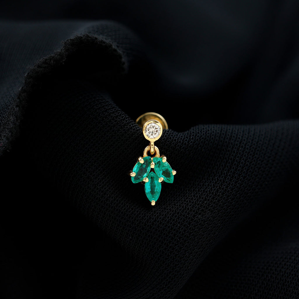Marquise Emerald Leaf Earring for Helix Piercing