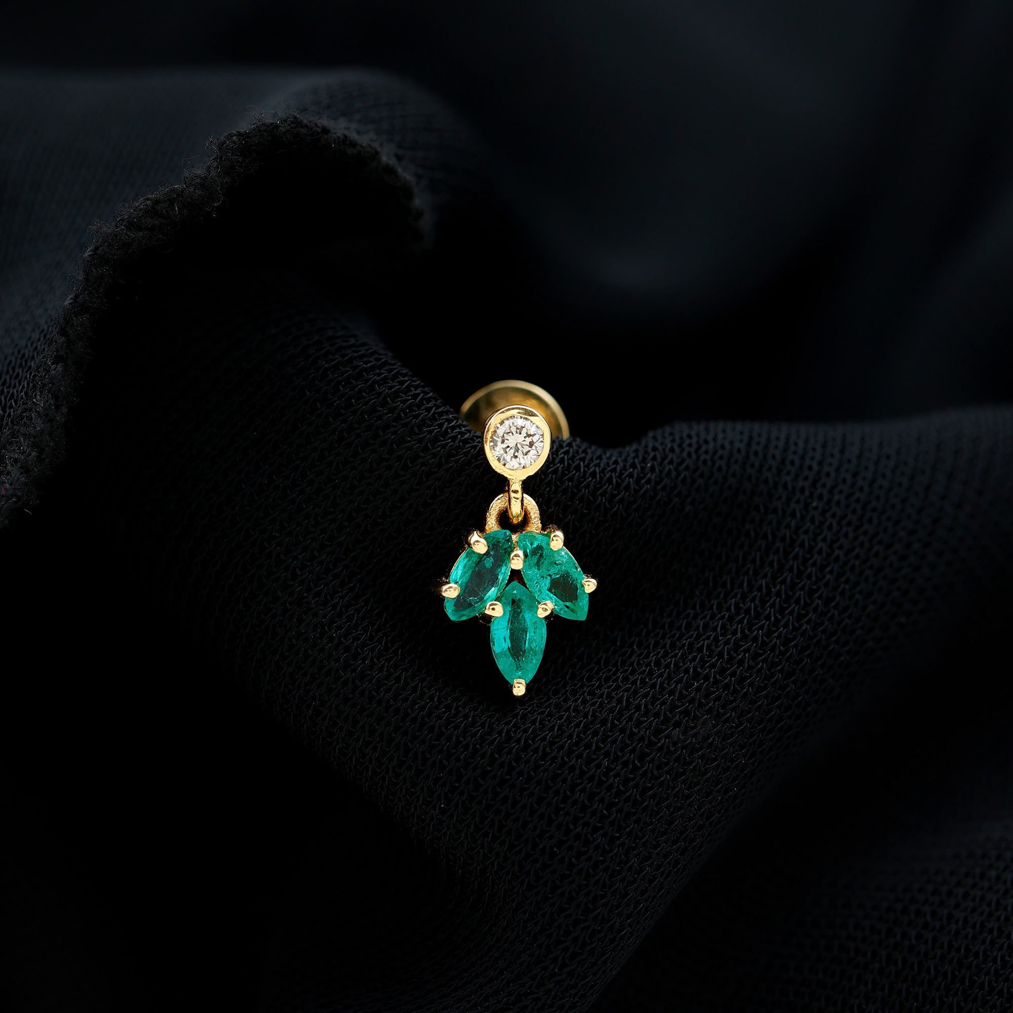 Marquise Emerald Leaf Earring for Helix Piercing