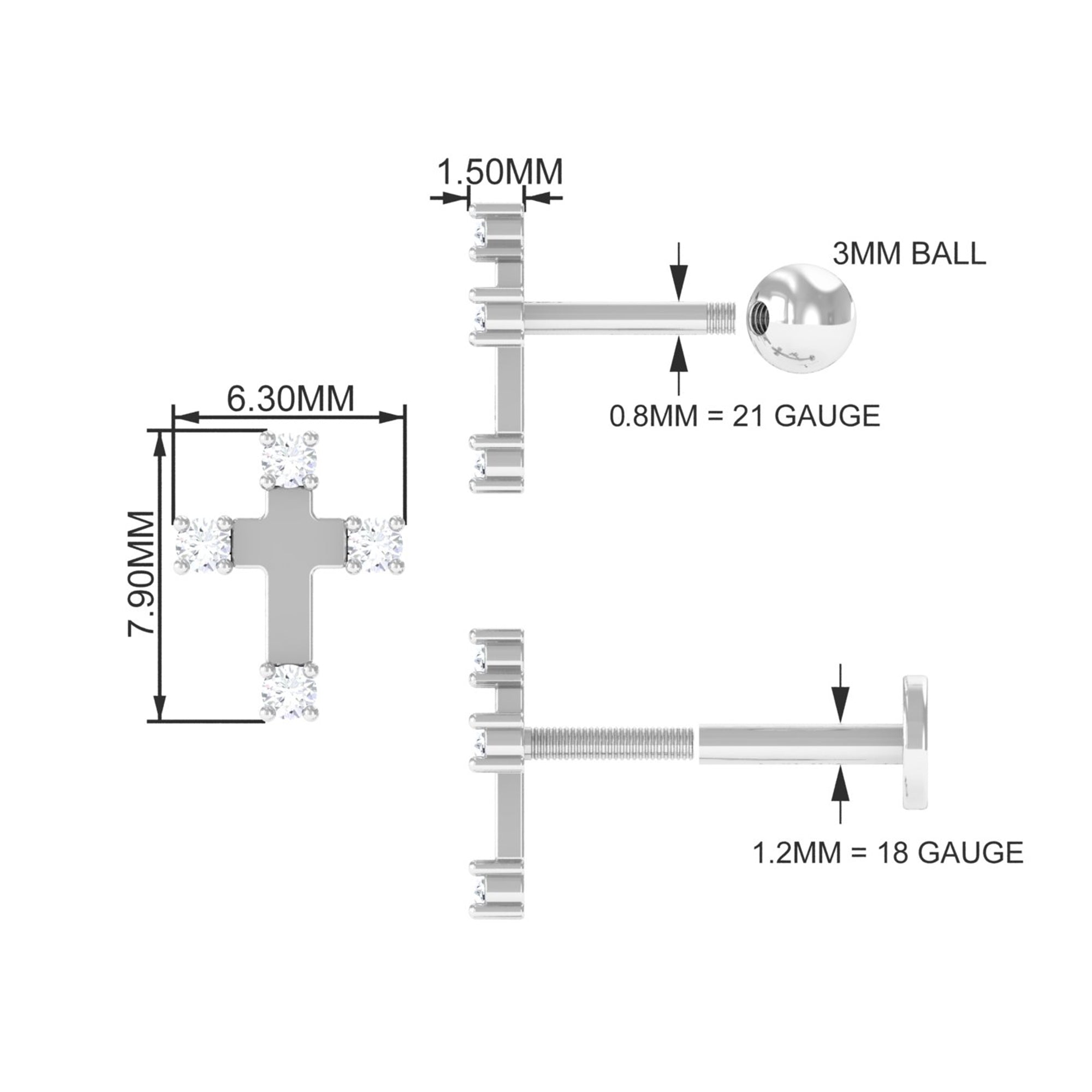 Diamond Cross Cartilage Earring