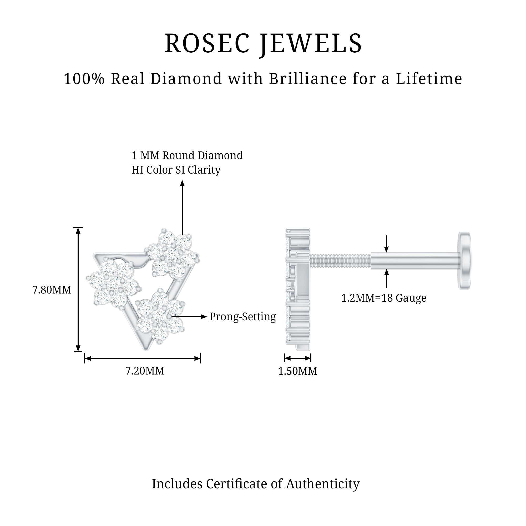 Diamond Triangle Earring for Helix Piercing