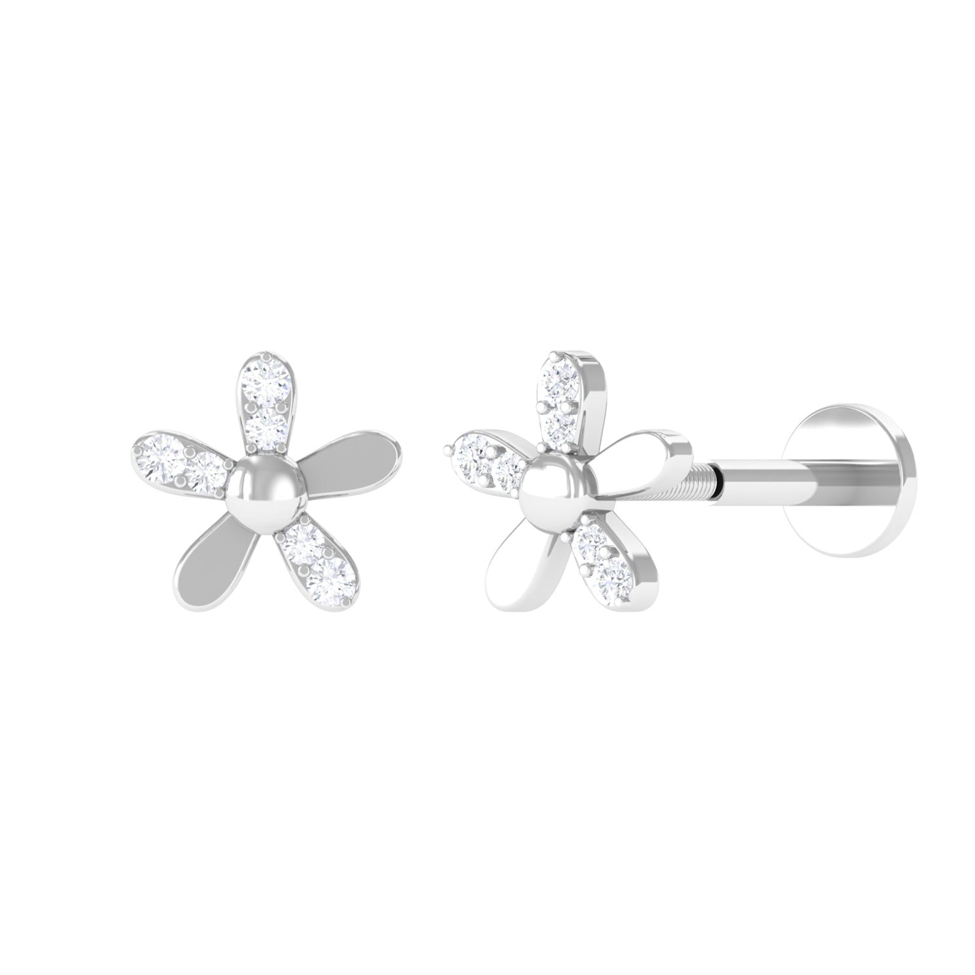 Simple Diamond Floral Earring for Cartilage Piercing