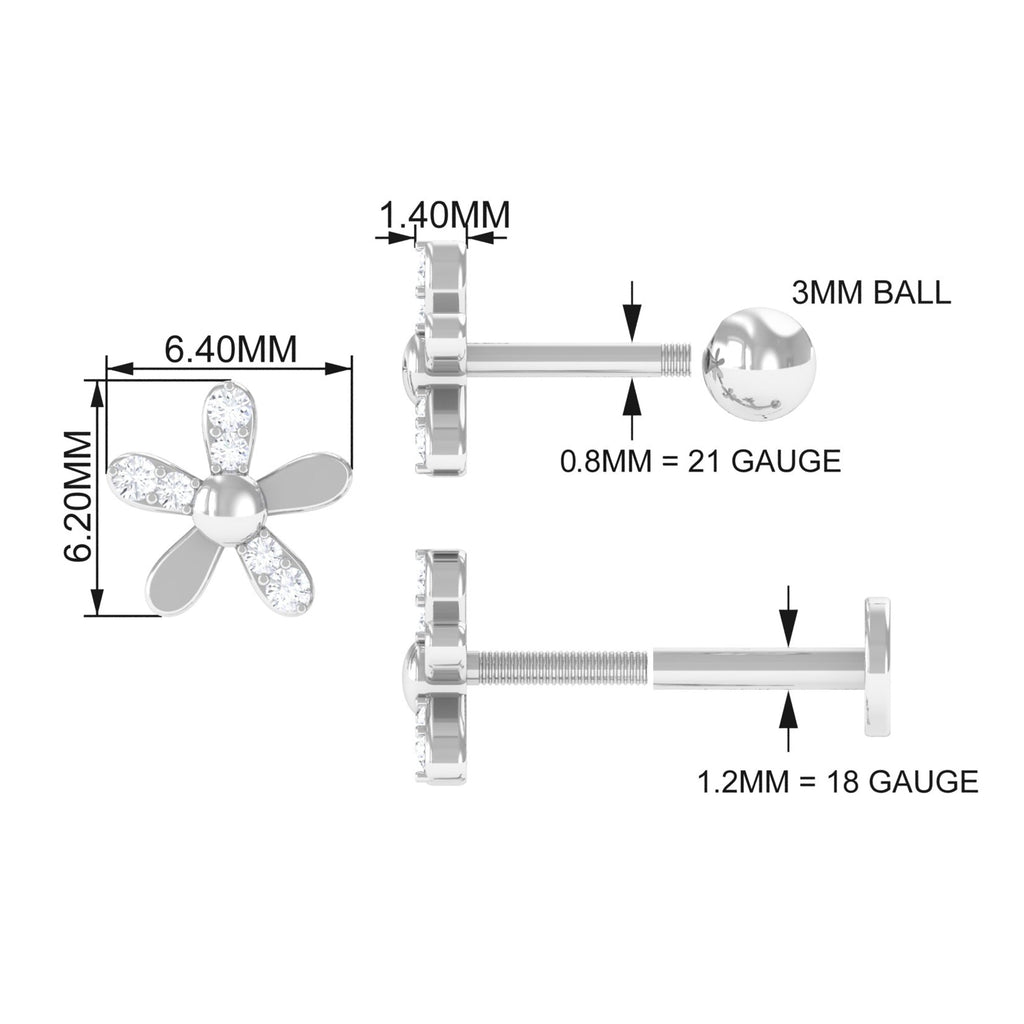 Simple Diamond Floral Earring for Cartilage Piercing