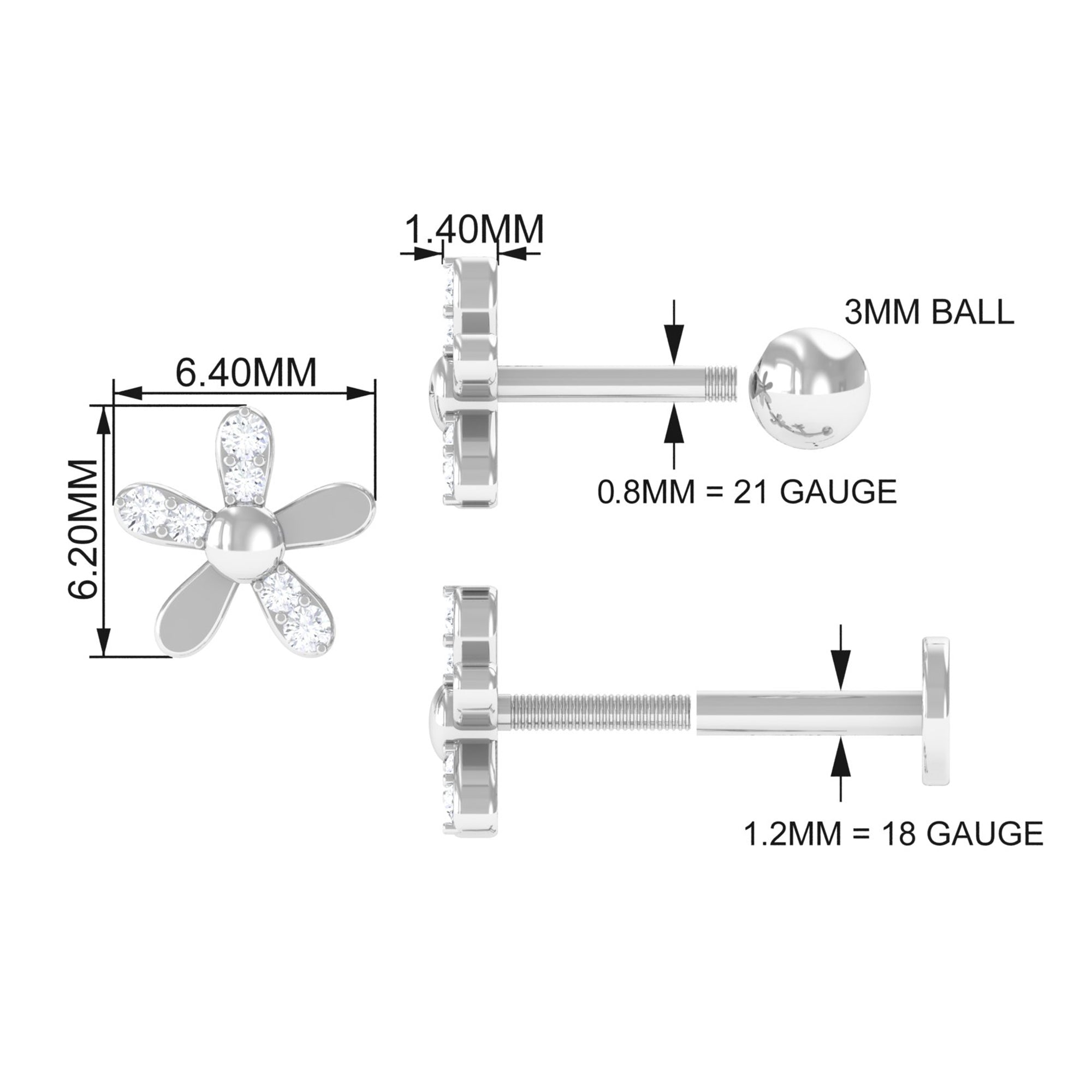Simple Diamond Floral Earring for Cartilage Piercing
