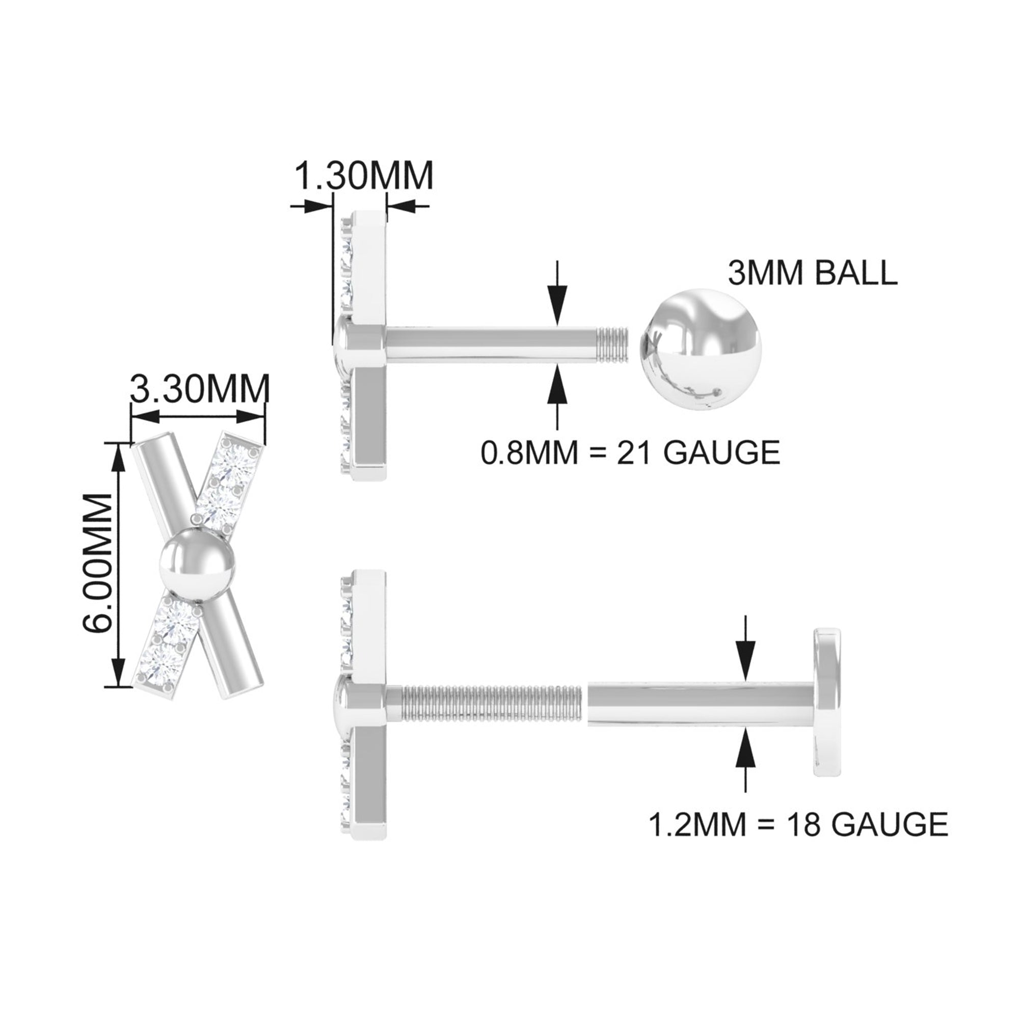 Simple Diamond X Earring for Tragus Piercing