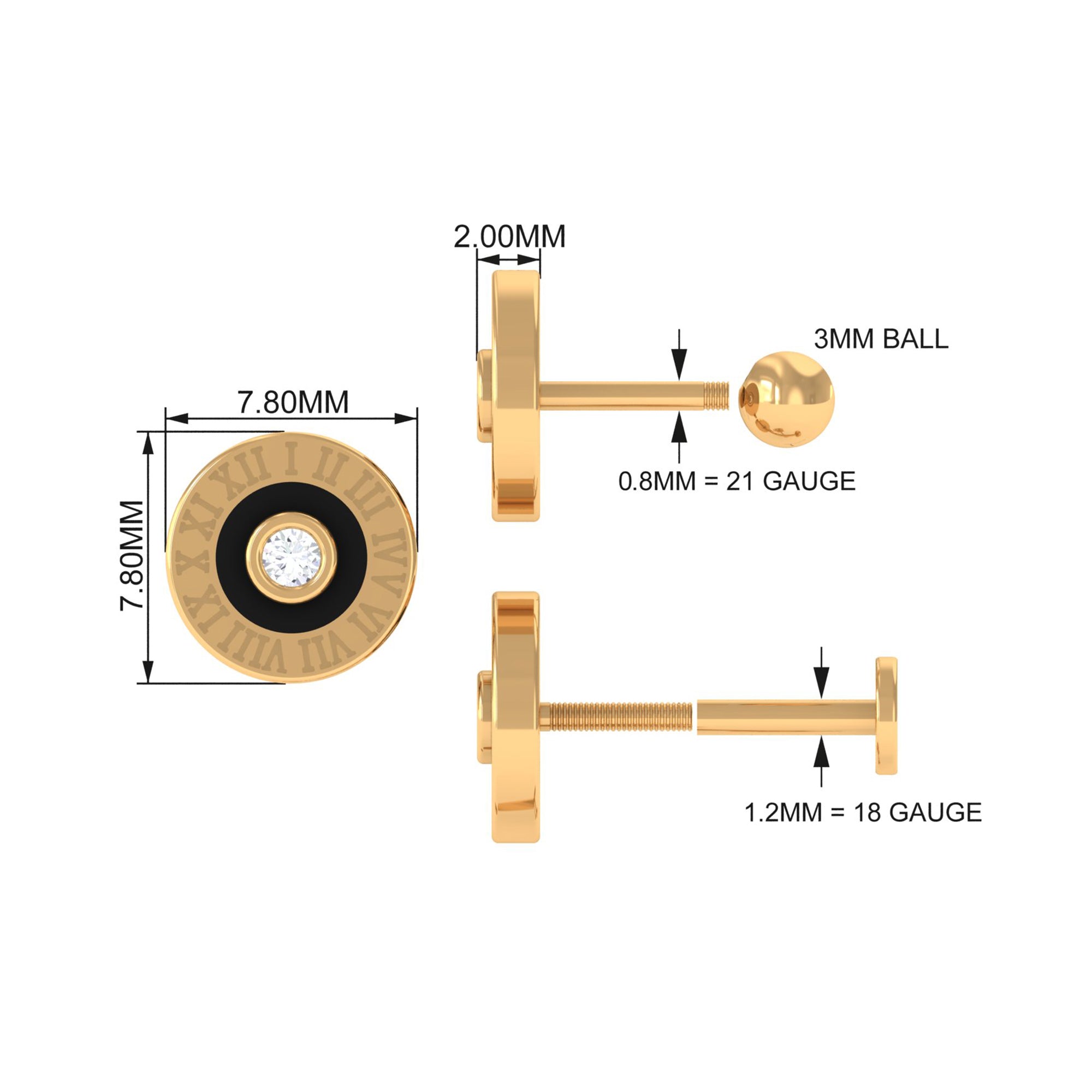Diamond Clock Earring for Cartilage Piercing
