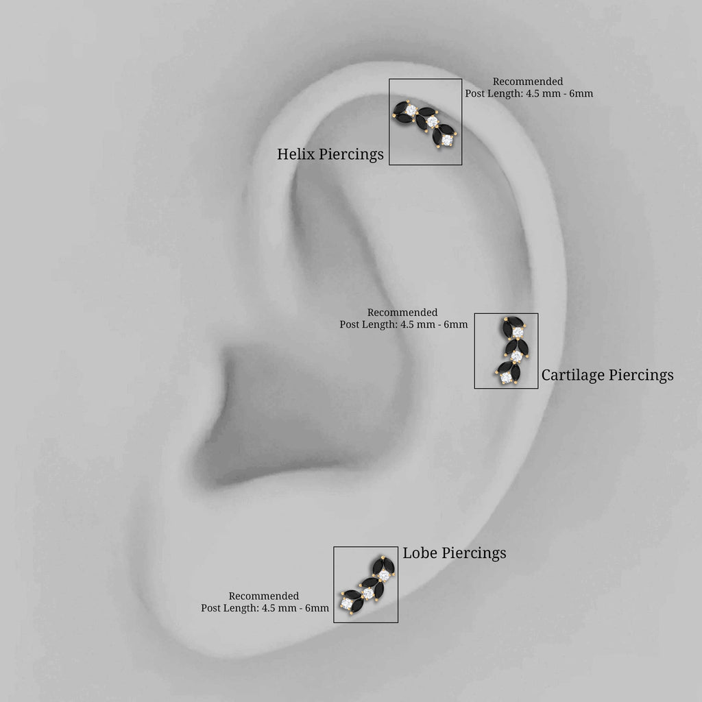Marquise Black Onyx and Diamond Leaf Ear Crawler Earring