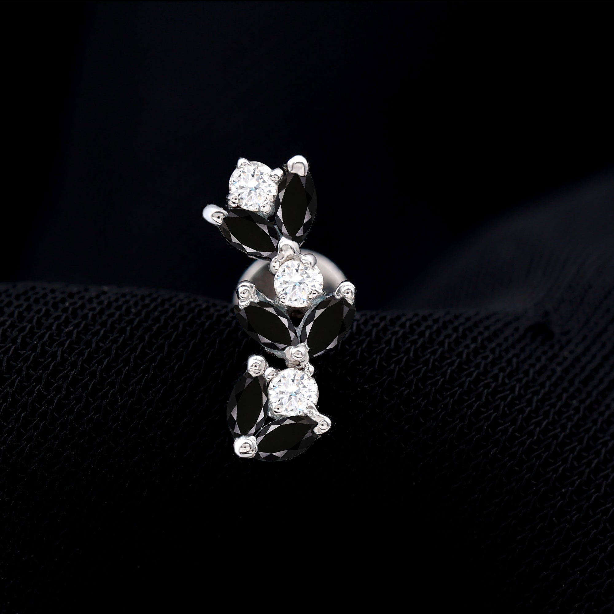 Marquise Black Onyx and Diamond Leaf Ear Crawler Earring
