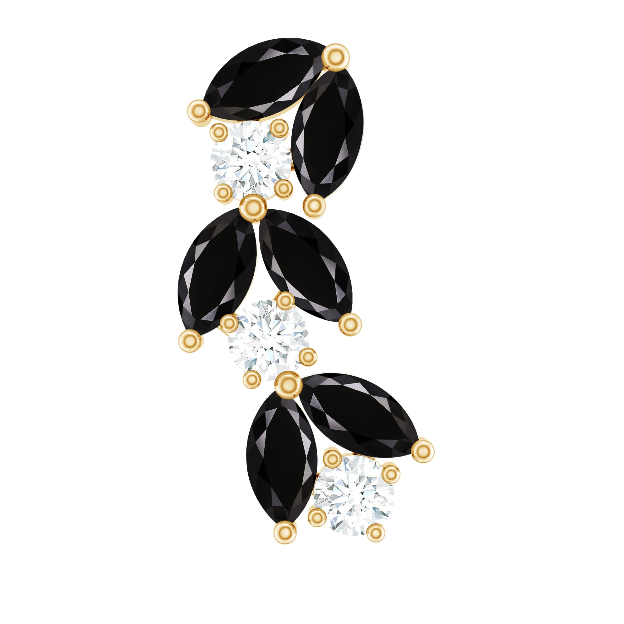 Marquise Black Onyx and Diamond Leaf Ear Crawler Earring