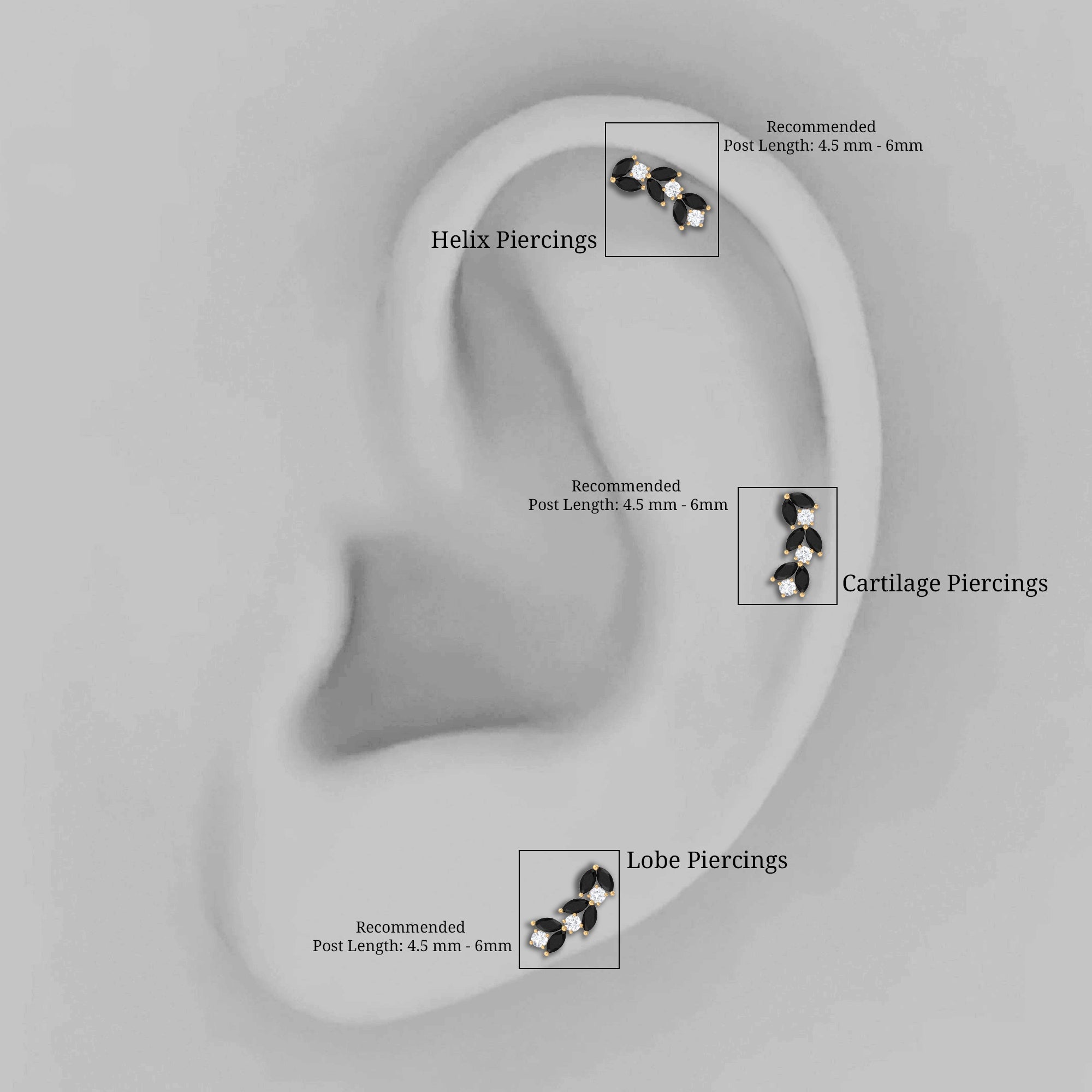 Marquise Black Onyx and Diamond Leaf Ear Crawler Earring