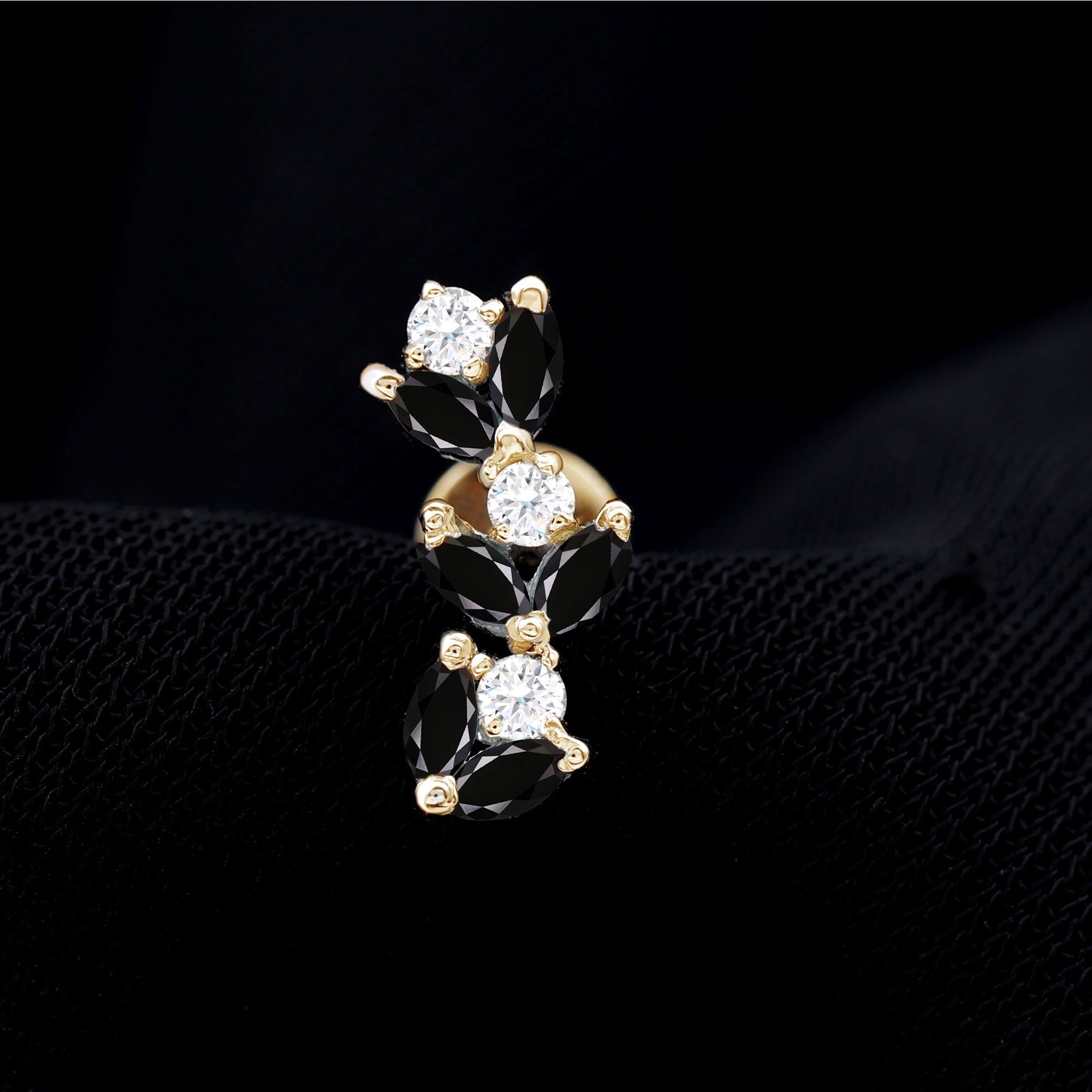 Marquise Black Onyx and Diamond Leaf Ear Crawler Earring