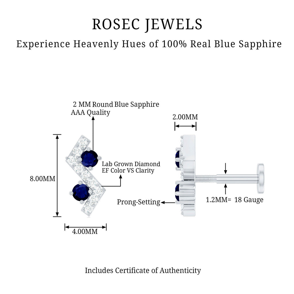 Blue Sapphire and Lab Grown Diamond Zig Zag Helix Earring