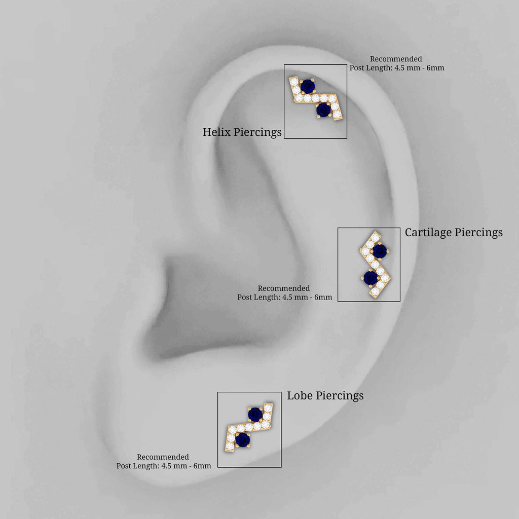 Blue Sapphire and Lab Grown Diamond Zig Zag Helix Earring
