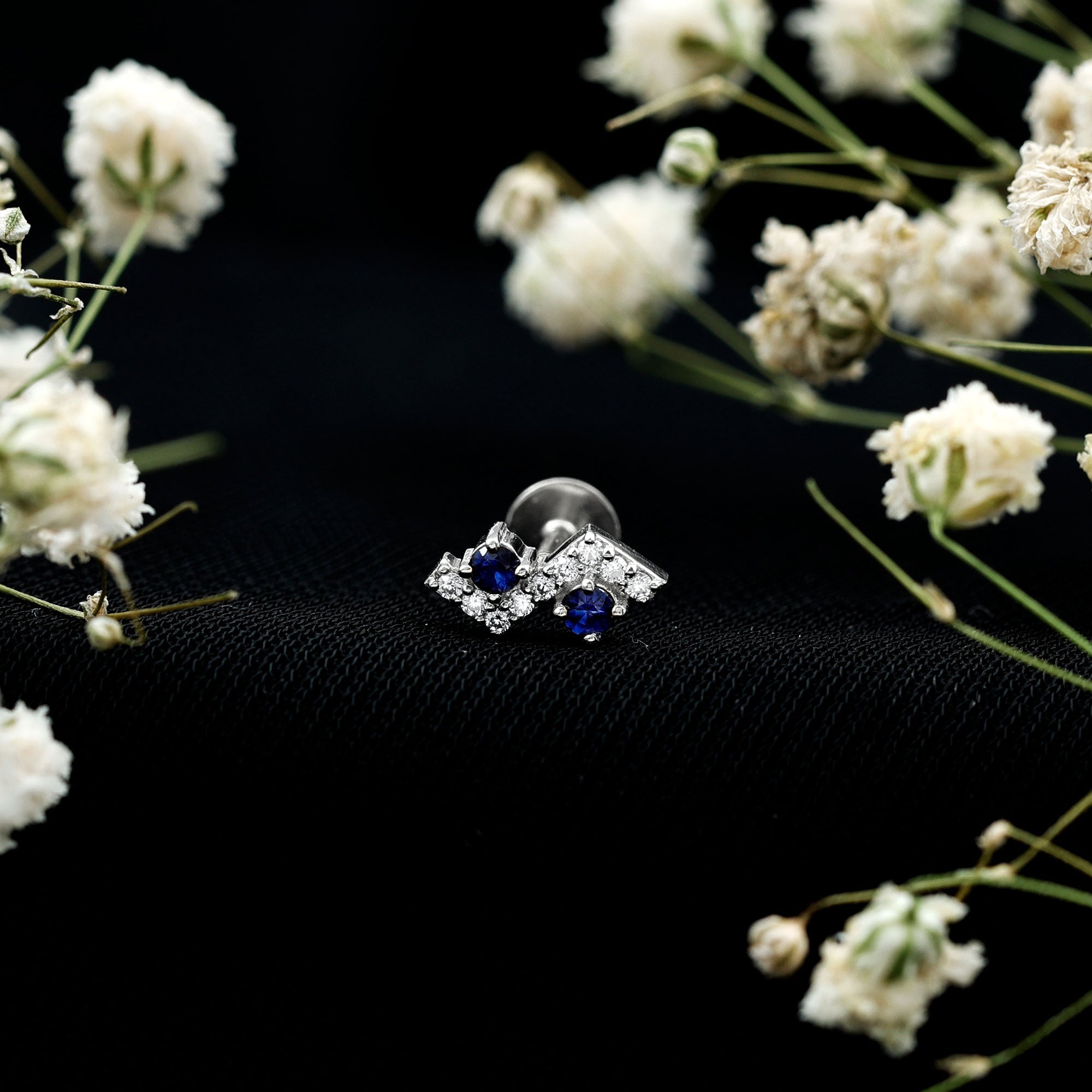 Blue Sapphire and Lab Grown Diamond Zig Zag Helix Earring
