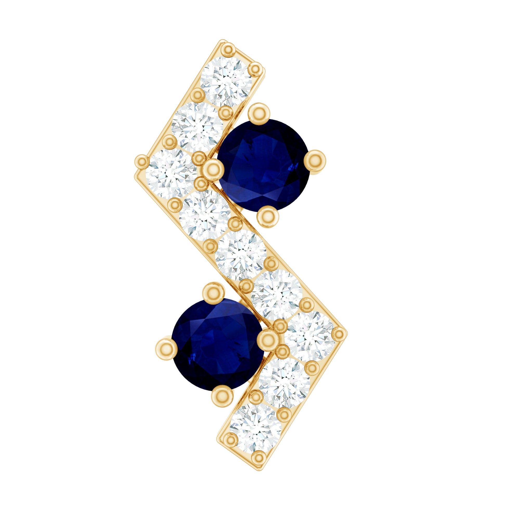 Blue Sapphire and Lab Grown Diamond Zig Zag Helix Earring