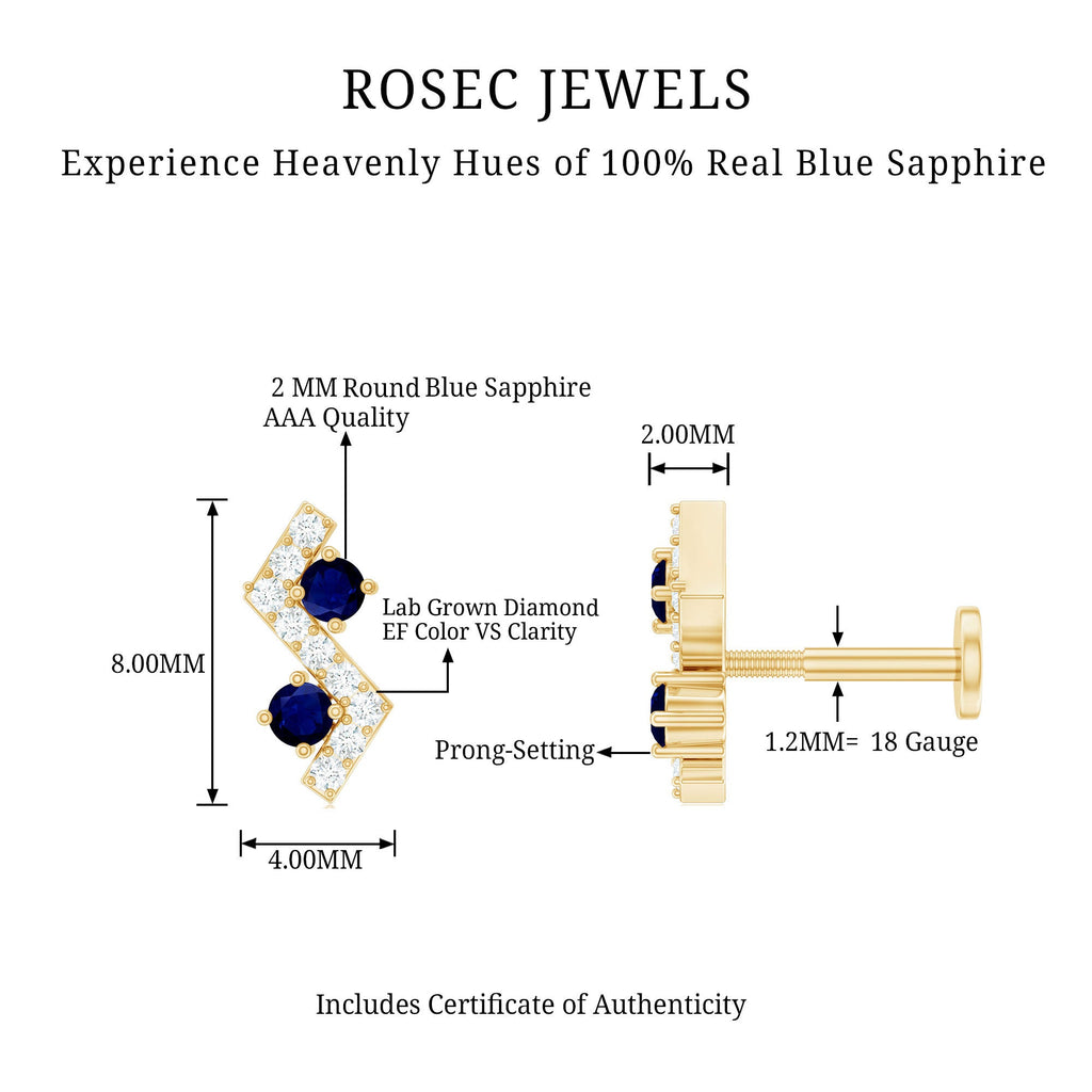 Blue Sapphire and Lab Grown Diamond Zig Zag Helix Earring