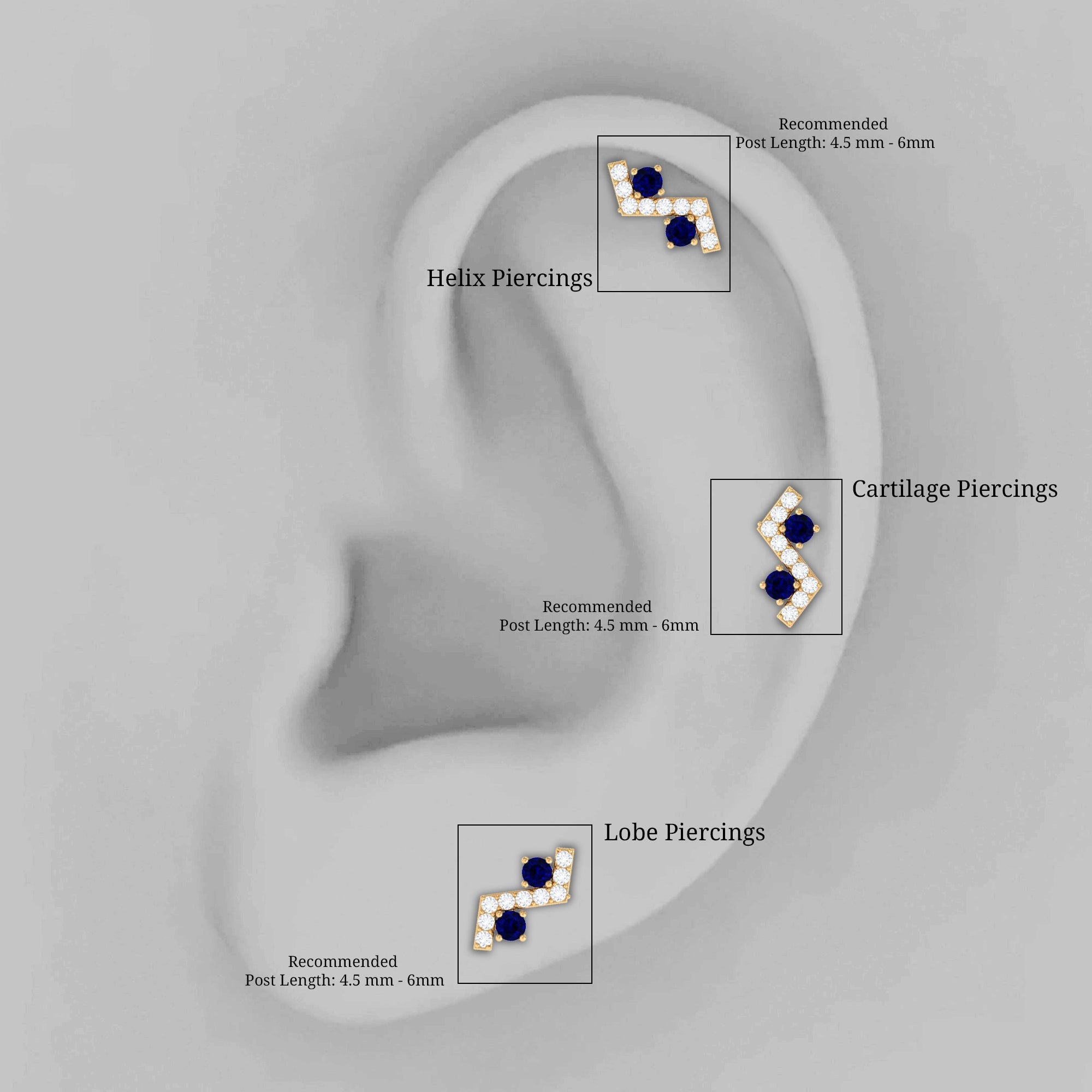 Blue Sapphire and Lab Grown Diamond Zig Zag Helix Earring