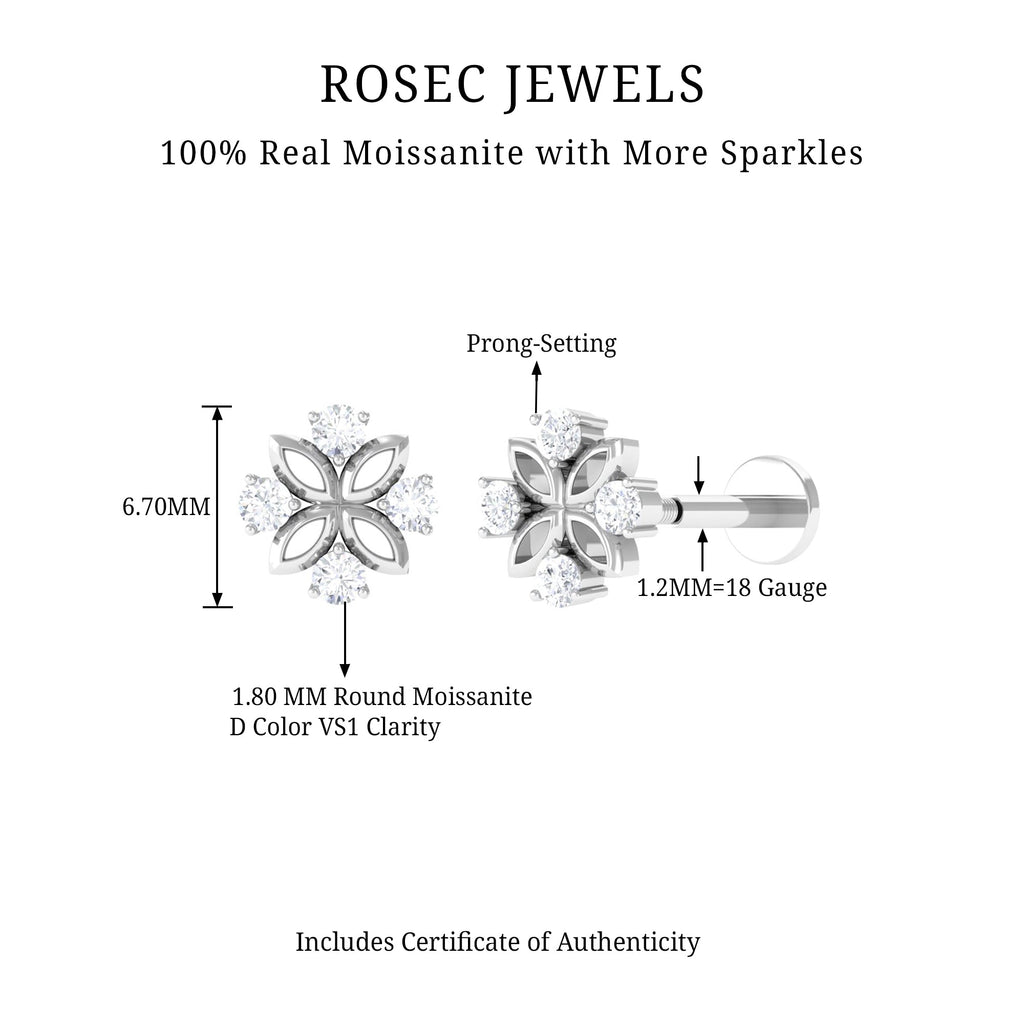 Round Moissanite Flower Earring for Cartilage Piercing