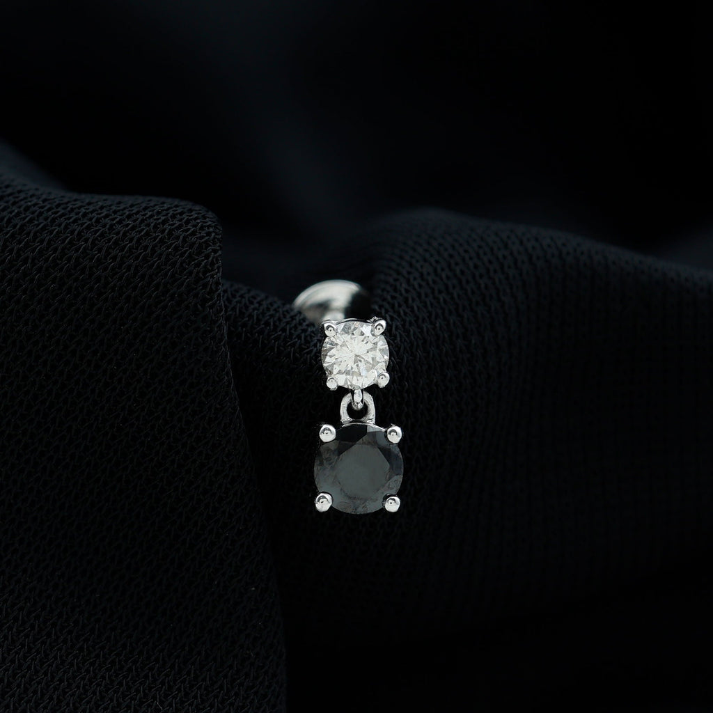 Round Black Onyx and Diamond Helix Drop Earring