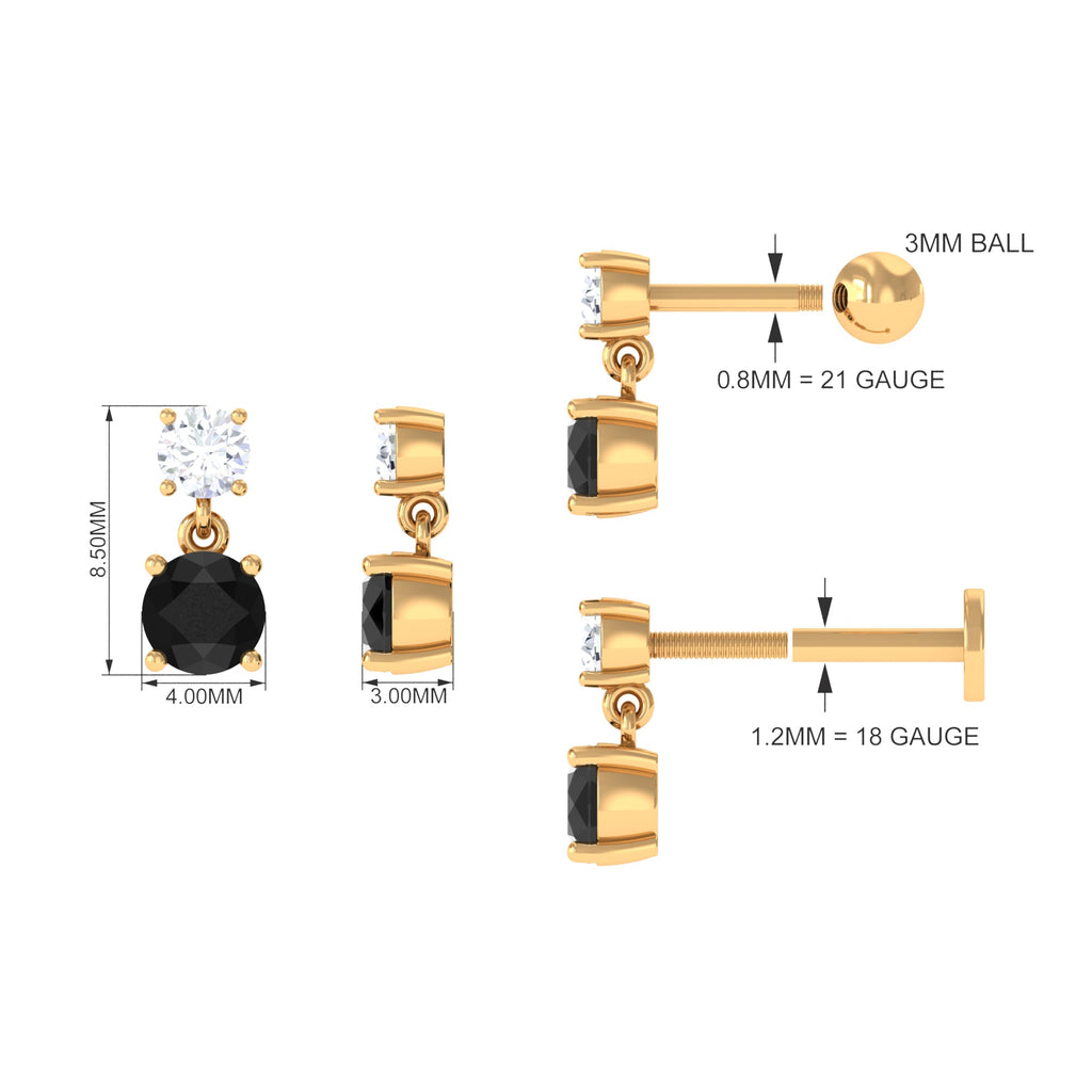 Round Black Onyx and Diamond Helix Drop Earring