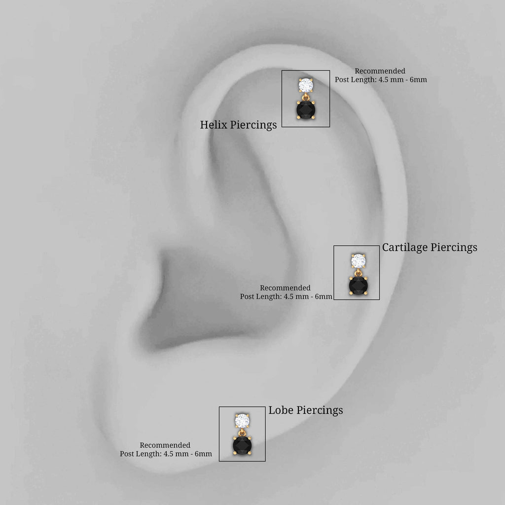 Round Black Onyx and Diamond Helix Drop Earring