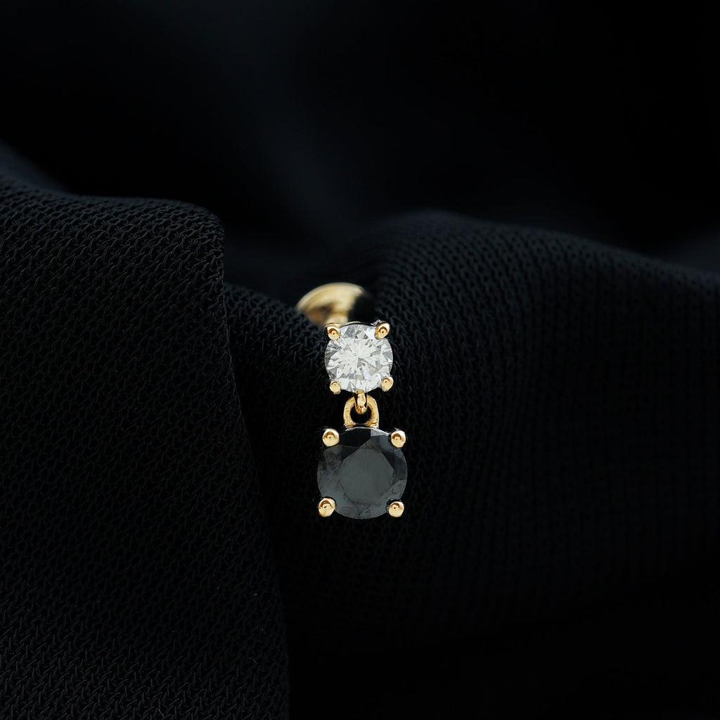 Round Black Onyx and Diamond Helix Drop Earring