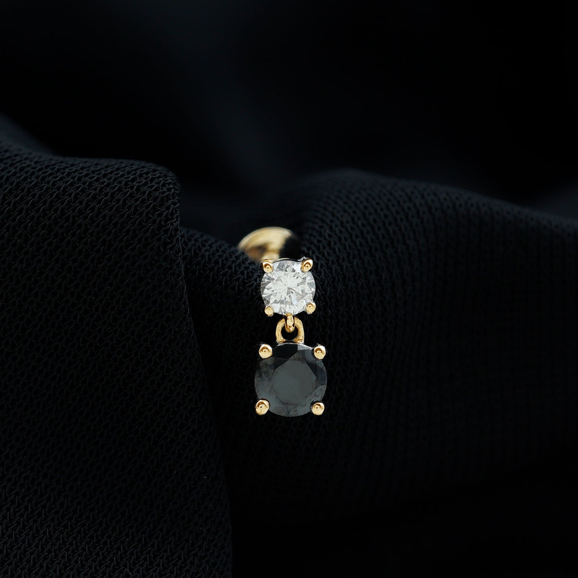 Round Black Onyx and Diamond Helix Drop Earring