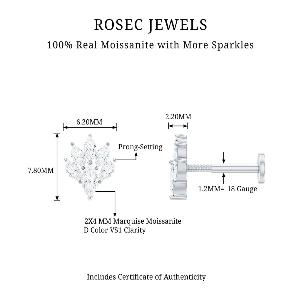 Marquise Moissanite Cluster Leaf Earring for Cartilage Piercing