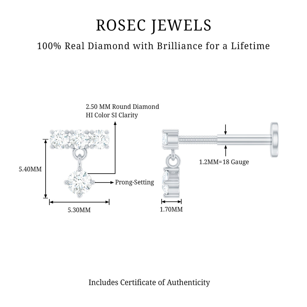 Womens Diamond Drop Earring for Helix Piercing