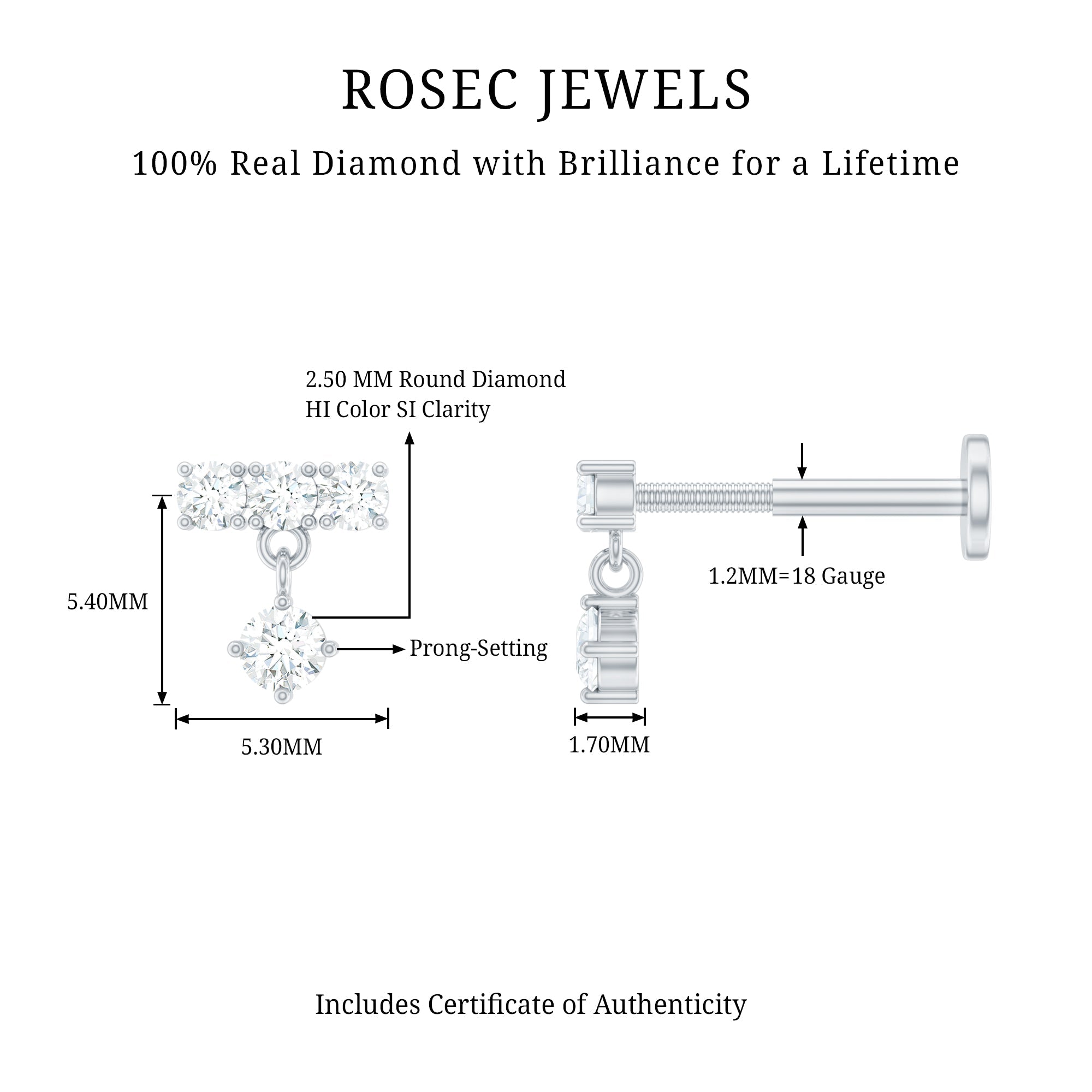 Womens Diamond Drop Earring for Helix Piercing