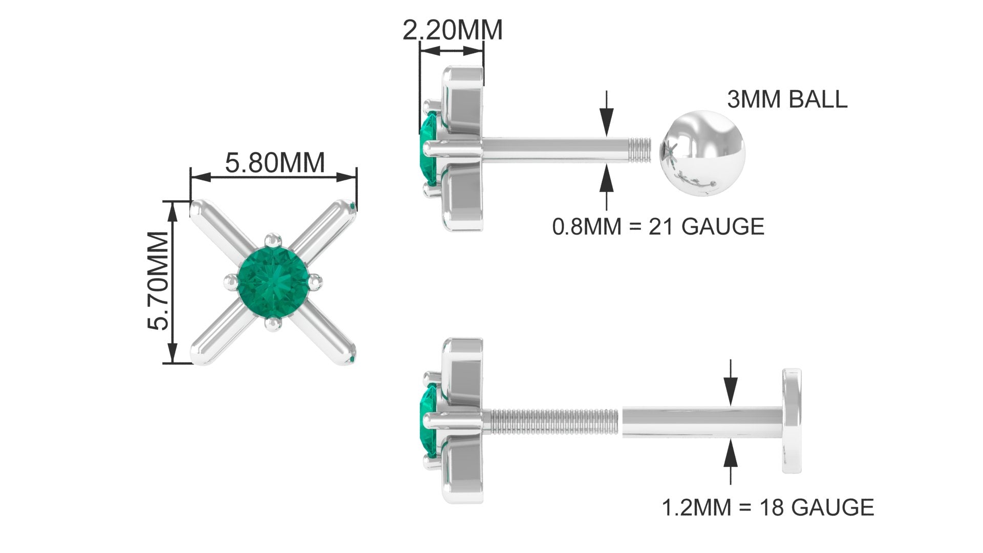 Green Emerald Unique Tragus Earring