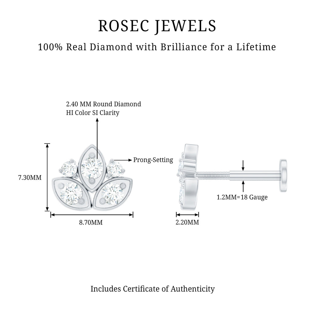 Diamond Lotus Earring for Cartilage Piercing