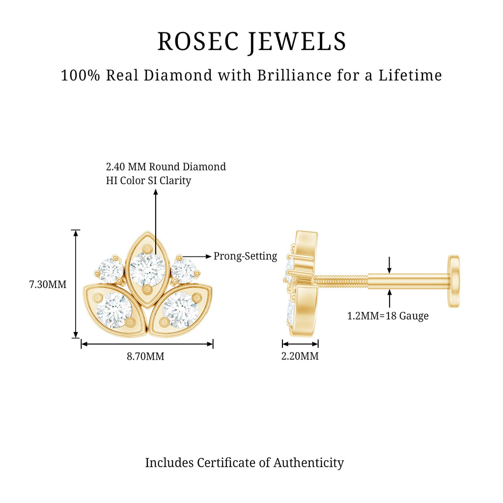 Diamond Lotus Earring for Cartilage Piercing