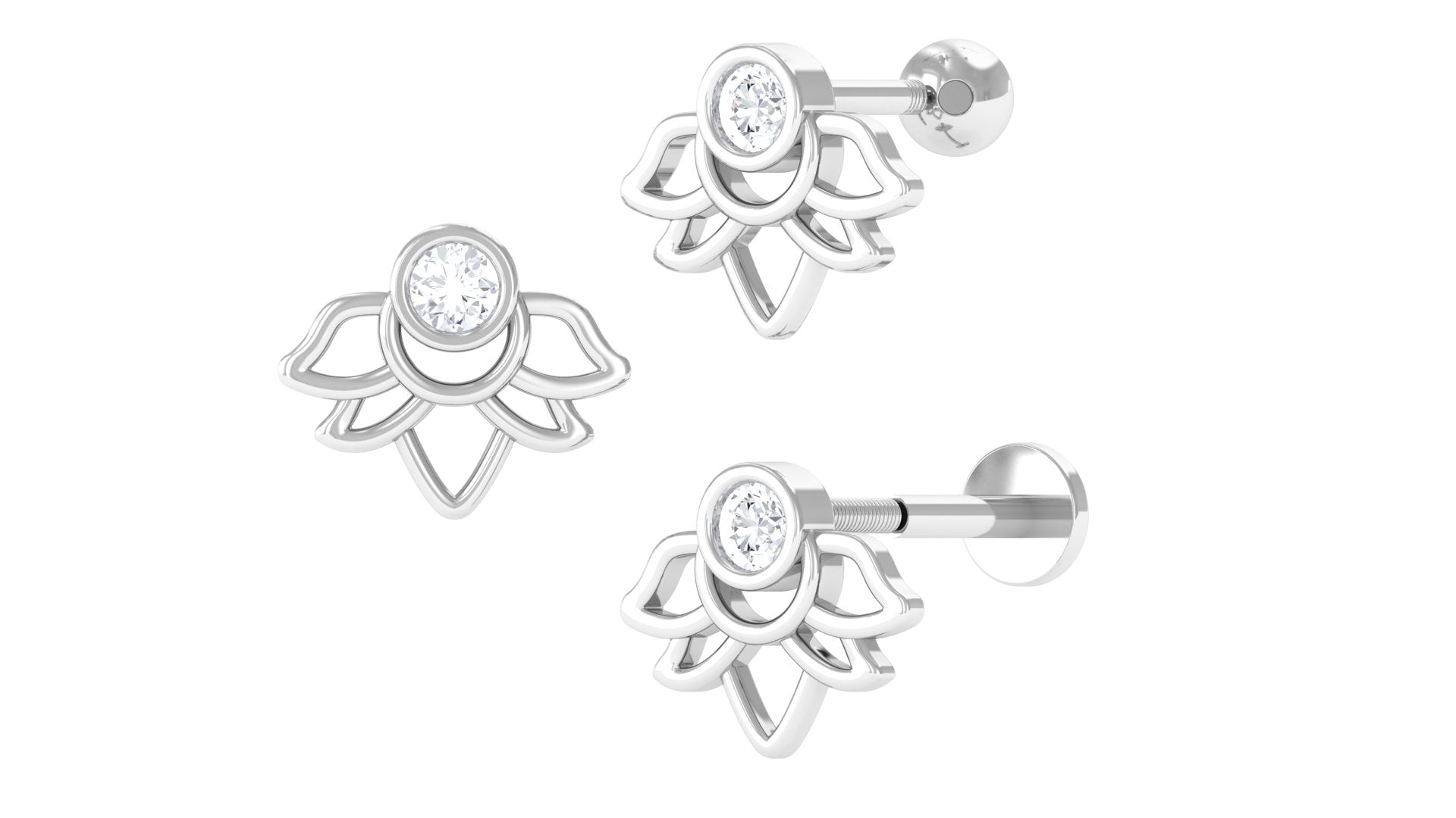 Diamond Lotus Earring for Helix Piercing