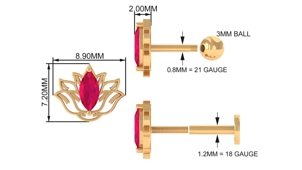 Marquise Ruby Lotus Earring for Helix Piercing