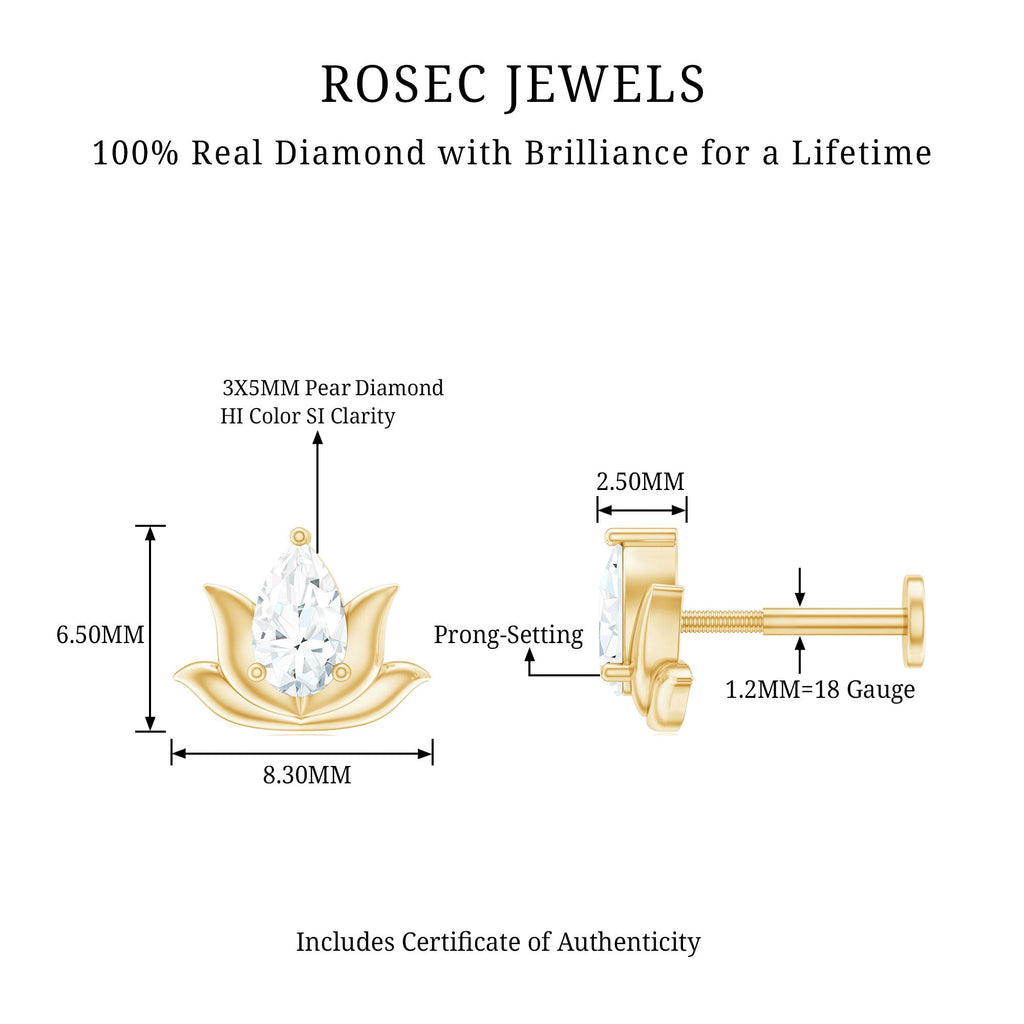 Pear Shape Diamond Lotus Cartilage Earring
