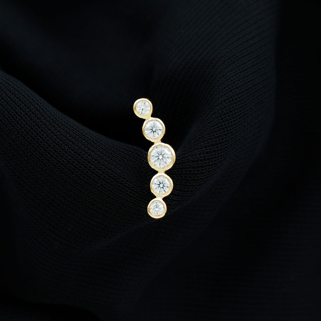 Bezel Set Round Moissanite Curved Crawler Earring