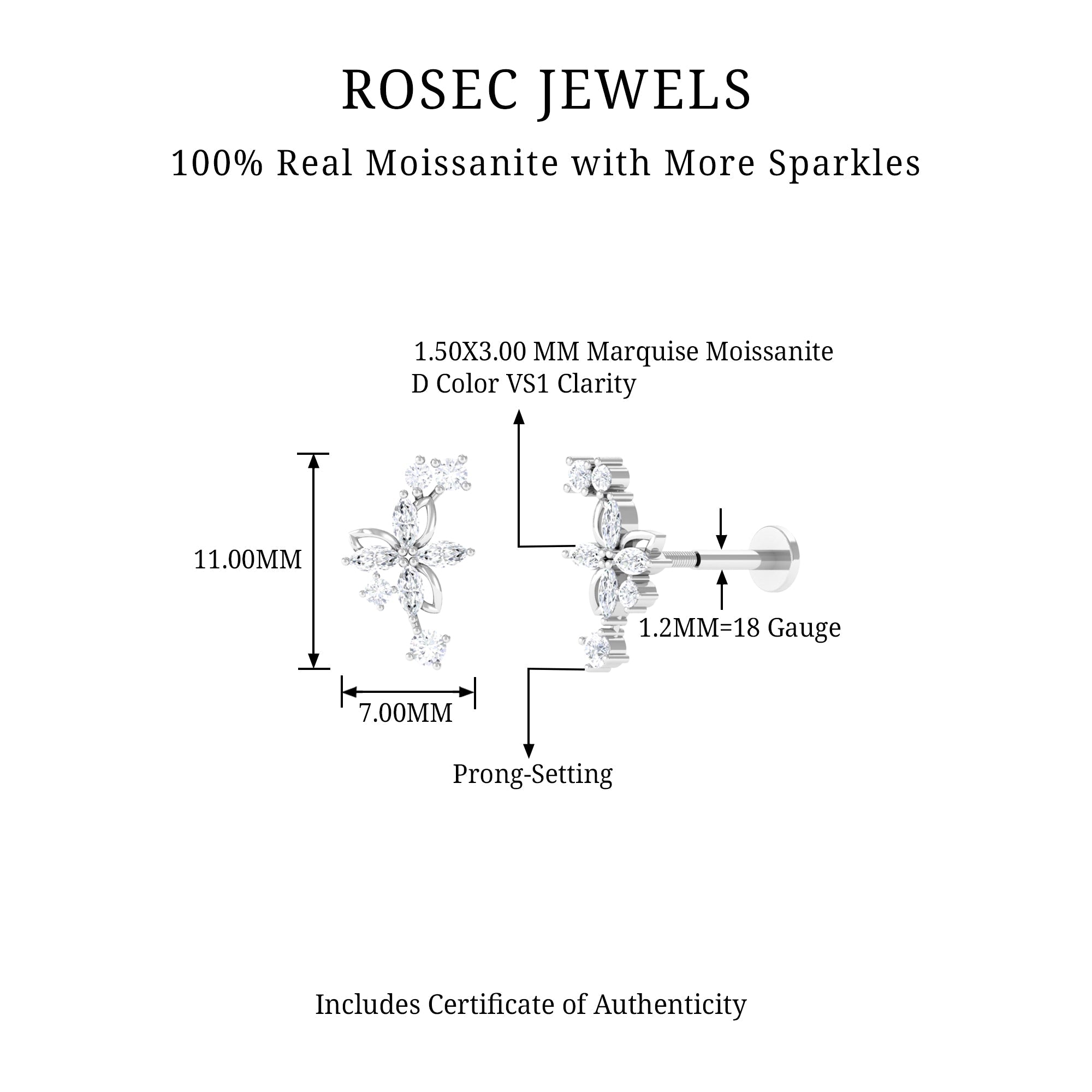 Certified Moissanite Flower Crawler Earring