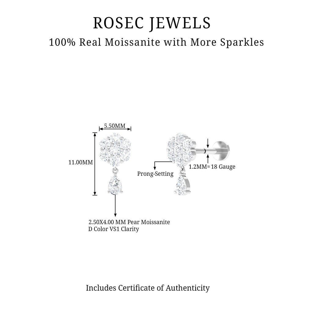 Moissanite Floral Drop Earring for Helix Piercing
