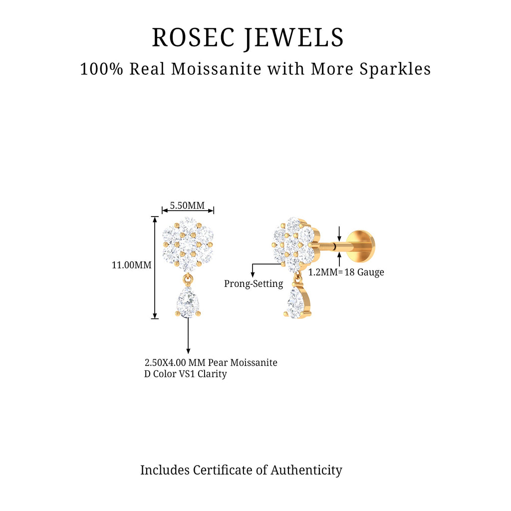 Moissanite Floral Drop Earring for Helix Piercing